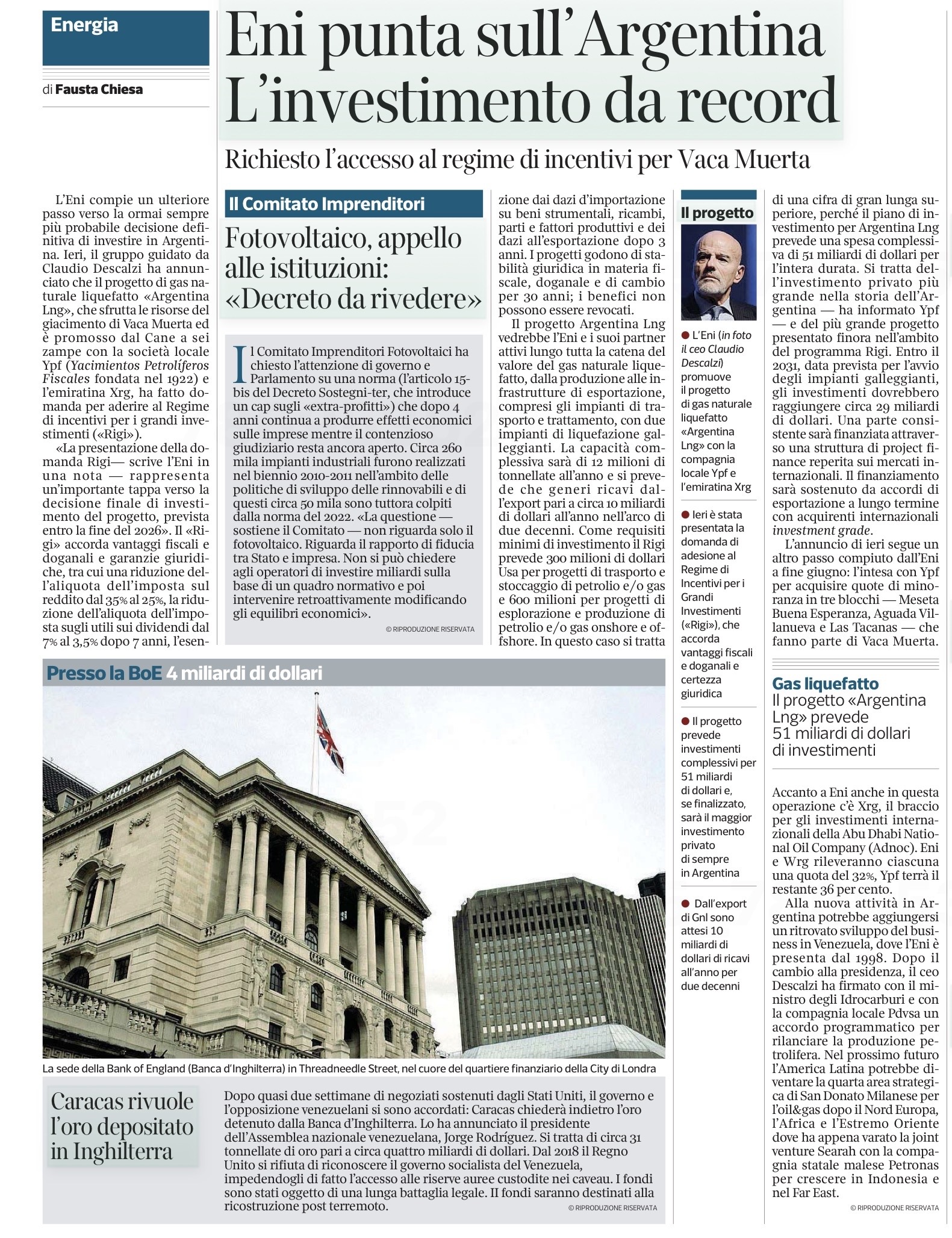 Eni Argentina LNG, giacimento di Vaca Muerta