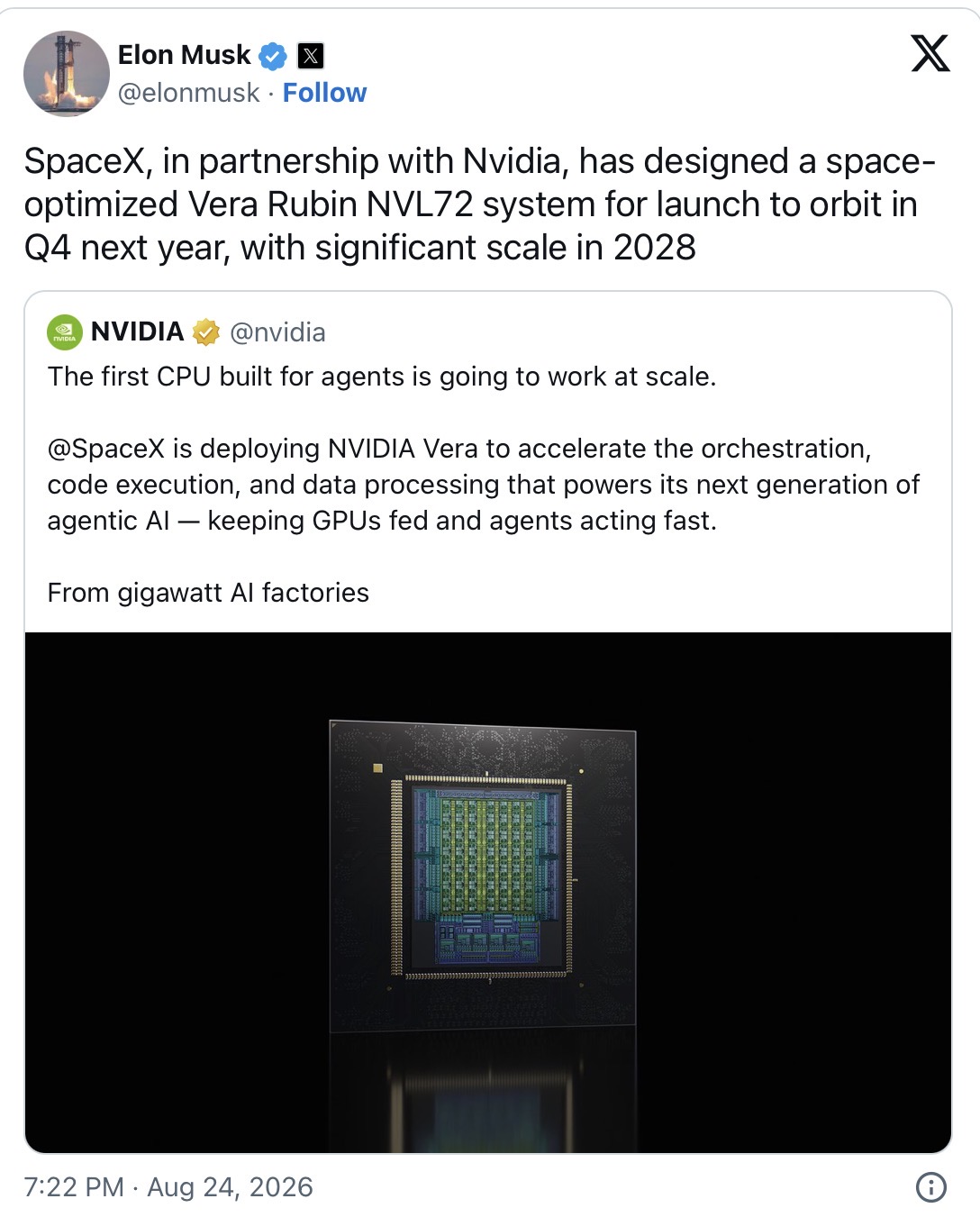 Elon Musk annuncia su X il calendario dei data center orbitali SpaceX