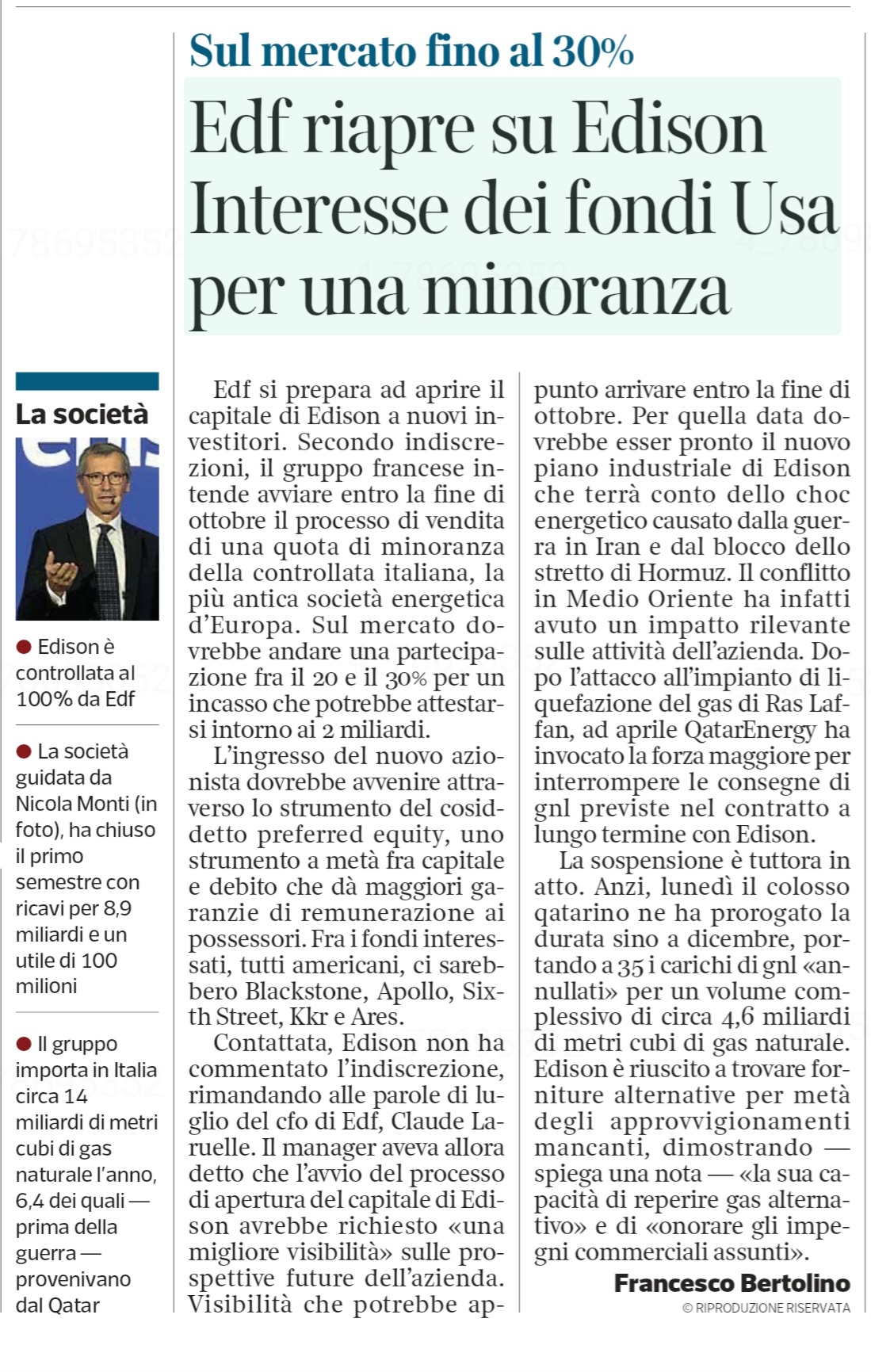 Edf riapre su Edison: interesse dei fondi Usa per una minoranza