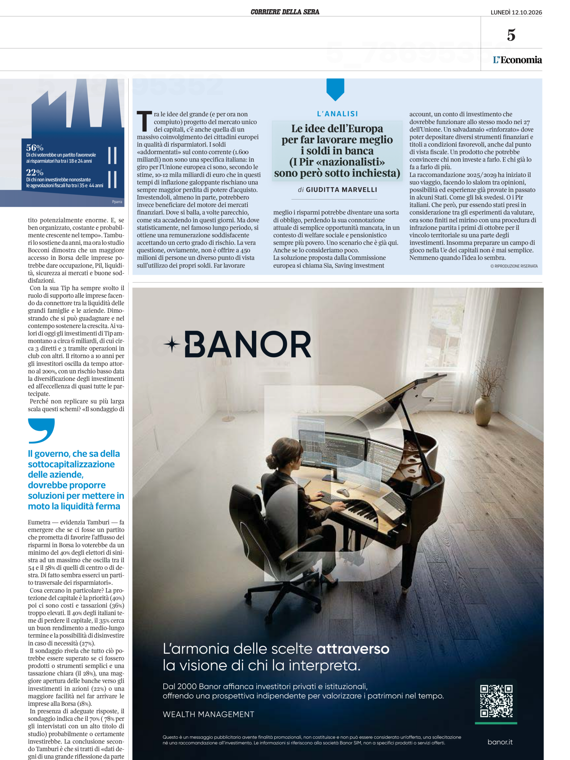 Corriere della Sera L'Economia 12/10/2026 - seguito articolo Tamburi e analisi di Giuditta Marvelli su SIA e Pir - pagina 2