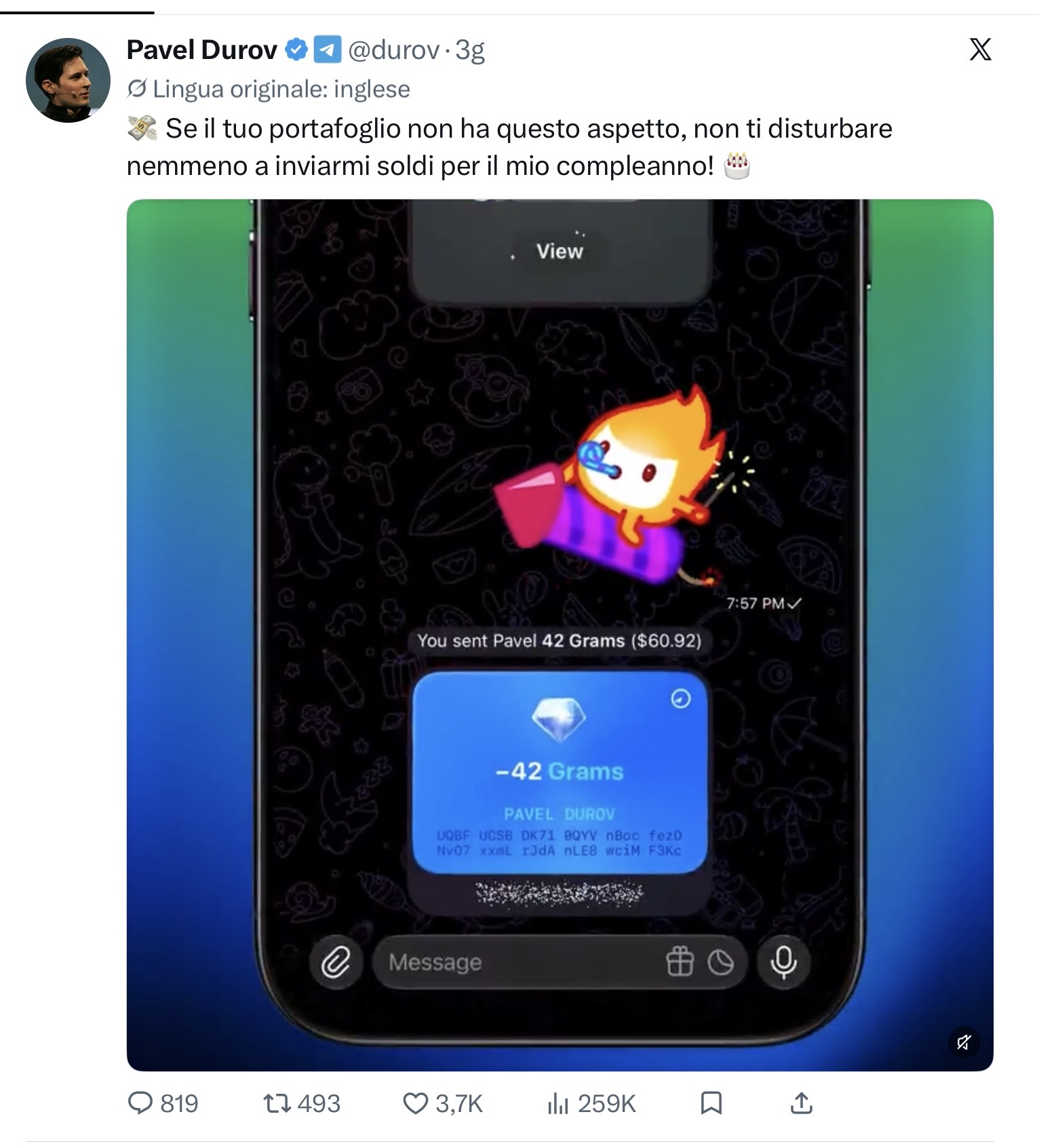 Pavel Durov e il Gram, la moneta di Telegram