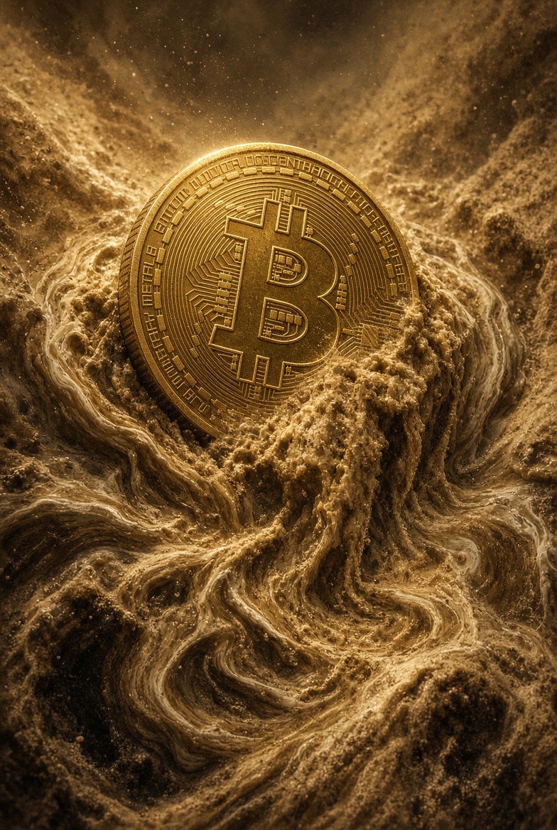 Bitcoin che affonda nella sabbia - furto Binance ottobre 2026
